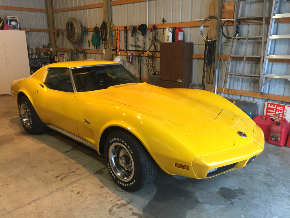 Canary Yellow 1973 Corvette - Front 45 degree view