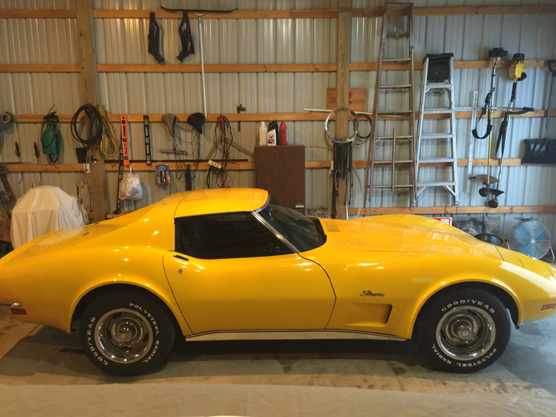 Canary Yellow 1973 Corvette - side view